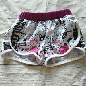 Kids Cat Print Shorts - Pink and White